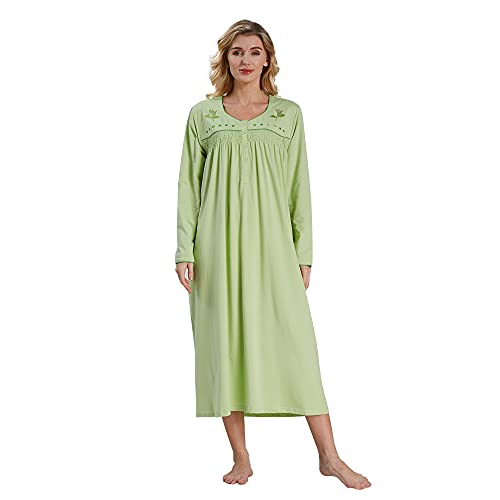 KeyKeyocean Nachthemden für Damen, weiche Baumwolle Bequeme leichte langärmelige Frauen Schlafkleid, Medium Greeen, XX-Large von Keyocean