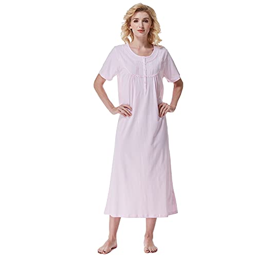 Keyocean Damen-Nachthemd, weich, 100 % Baumwolle, leicht, kurzärmelig, Sommer-Nachtkleider für Frauen - Pink - X-Large von Keyocean