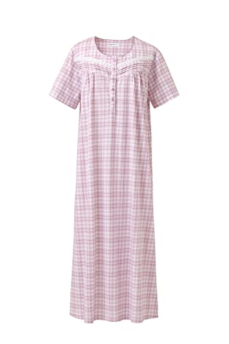 Keyocean Sommer-Frauen-Nachthemden, weiche bequeme 100% Baumwolle leichte kurze Ärmel Damen Nachthemd, Lila Plaid, XL von Keyocean