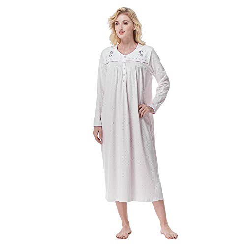 Keyocean Damen Nachthemd, weich 100% Baumwolle Bequeme leichte Lange Ärmel Damen Nachthemd Nachtwäsche, Lila Punkte, X-Large von Keyocean