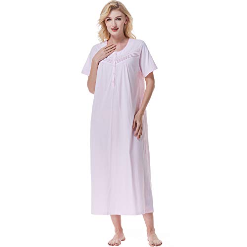 Keyocean Damen-Nachthemden, weich, 100 % Baumwolle, kurze Ärmel, bequem, Damen-Nachthemd, Helles Pink, Large von Keyocean