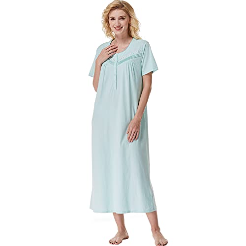 Keyocean Nachthemd Damen, weiche Baumwolle Bequeme leichte Kurze Ärmel Damen Schlafkleid, hellgrün, Größe L von Keyocean