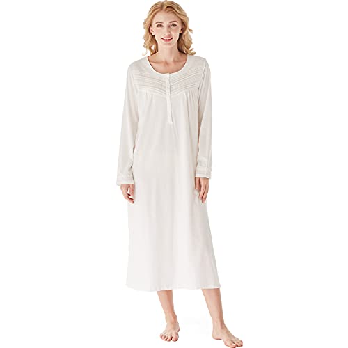 Keyocean Damen nightgowns für alle cotton soft langen ärmeln lange nachtnachtwäsche XX-Groß cremeweiß von Keyocean