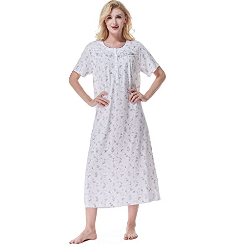 Keyocean Frauen Nachthemden, weiche 100% Baumwolle kurze Ärmel Comfy Damen Nachthemd, Violett mit Blumenmuster, Medium von Keyocean