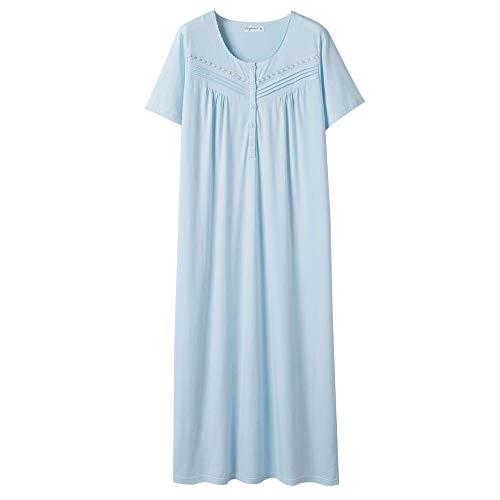 Keyocean Nachthemd Damen, weiche Baumwolle Bequeme leichte Kurze Ärmel Damen Schlafkleid, Blau, Größe L von Keyocean