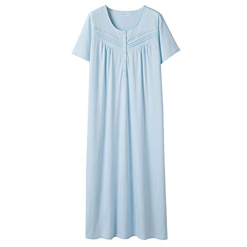 Keyocean Nachthemd Damen, weiche Baumwolle Bequeme leichte Kurze Ärmel Damen Schlafkleid, Blau, Medium von Keyocean