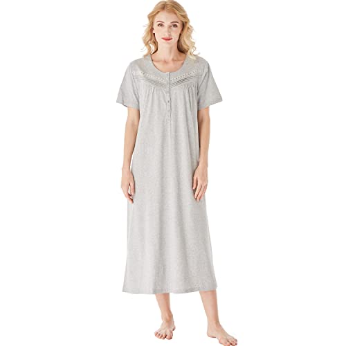 Keyocean Nachthemd Damen, weiche Baumwolle Bequeme leichte Kurze Ärmel Damen Schlafkleid, Hellgrau,Größe L von Keyocean
