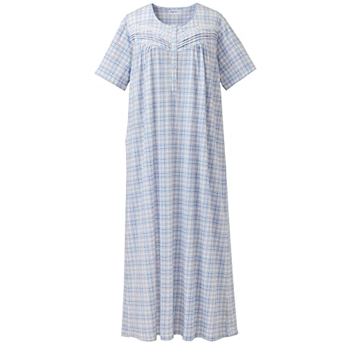 Keyocean Nachthemd Damen, weiche Baumwolle Bequeme leichte Kurze Ärmel Damen Schlafkleid, blau kariert, X-Large von Keyocean