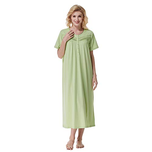 Keyocean Nachthemd Damen, weiche Baumwolle Bequeme leichte Kurze Ärmel Damen Schlafkleid, mittelgrün, X-Large von Keyocean