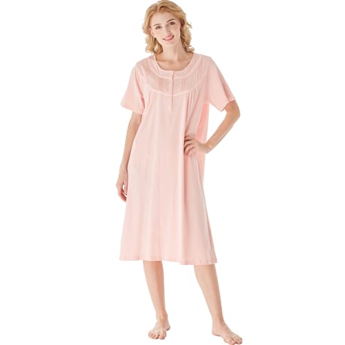 Keyocean Nachthemden aus Baumwolle für Damen, weiche Bequeme leichte Kurze Ärmel Sommer Damen Nachthemd, Lachs, Mittel von Keyocean