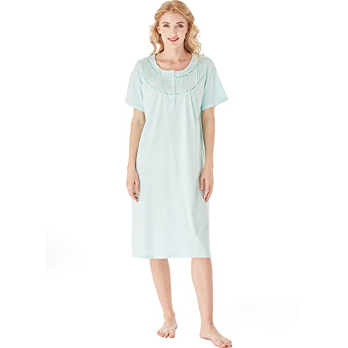 Keyocean Nachthemden aus Baumwolle für Damen, weiche Bequeme leichte Kurze Ärmel Sommer Damen Nachthemd, Lichtgrün, X-Large von Keyocean