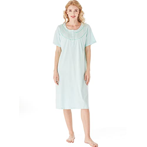 Keyocean Nachthemden aus Baumwolle für Damen, weiche Bequeme leichte Kurze Ärmel Sommer Damen Nachthemd, Lichtgrün, XX-Large von Keyocean