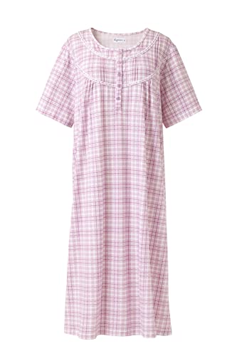 Keyocean Nachthemden aus Baumwolle für Damen, weiche Bequeme leichte Kurze Ärmel Sommer Damen Nachthemd, Lila Karo, Mittel von Keyocean