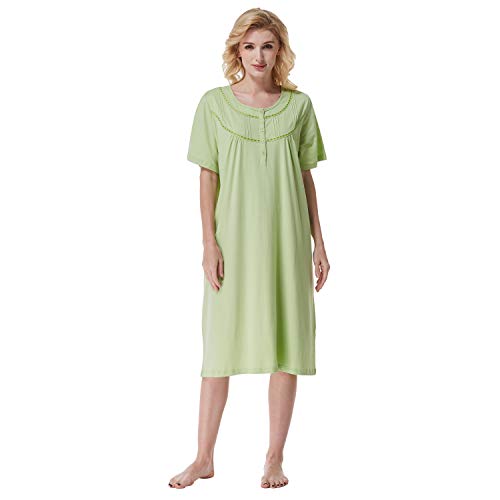 Keyocean Nachthemden aus Baumwolle für Damen, weiche Bequeme leichte Kurze Ärmel Sommer Damen Nachthemd, Mittelgrün, Groß von Keyocean