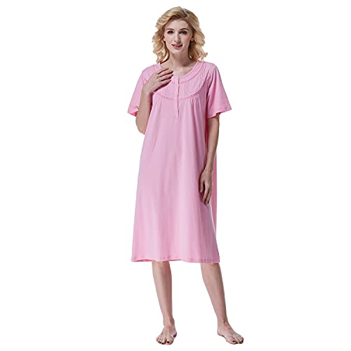 Keyocean Nachthemden aus Baumwolle für Damen, weiche Bequeme leichte Kurze Ärmel Sommer Damen Nachthemd, Mittelrosa, X-Large von Keyocean