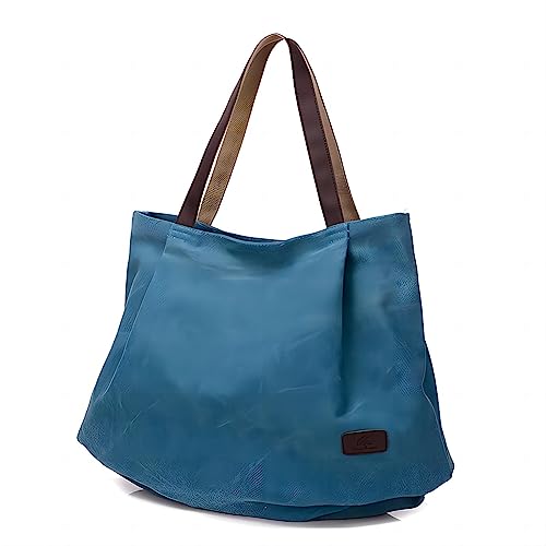 Damen Umhängetasche Handtasche Canvas Tasche mit Griff Retro Mode Anti-Diebstahl-Fach Einkaufstasche Tote (Blau) von Keyoung