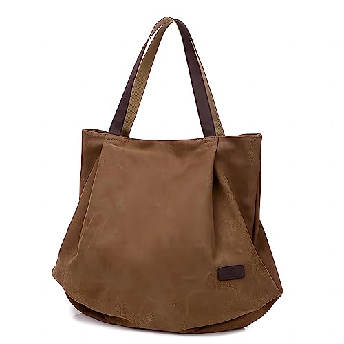 Damen Umhängetasche Handtasche Canvas Tasche mit Griff Retro Mode Anti-Diebstahl-Fach Einkaufstasche Tote (Khaki) von Keyoung