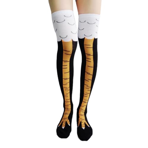 Keyoung Chicken Leg Socks Damen Hühner Socken Lustige Personalisierte Hühnerbein Socken Hühnersocken Cosplay Hühnerbein Kniestrümpfe für Halloween Geschenke Erwachsene Witzige Strick Overknee Socken von Keyoung
