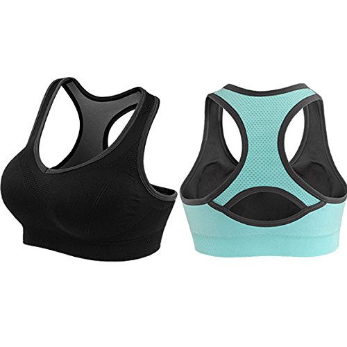 Keysui 2 Pack Handsome Komfort Damen Starker Halt Gepolsterter Push up Ohne Sport BH Bustier Stretch Sports Bra Top Fuer Yoga Fitness-Training von Keysui