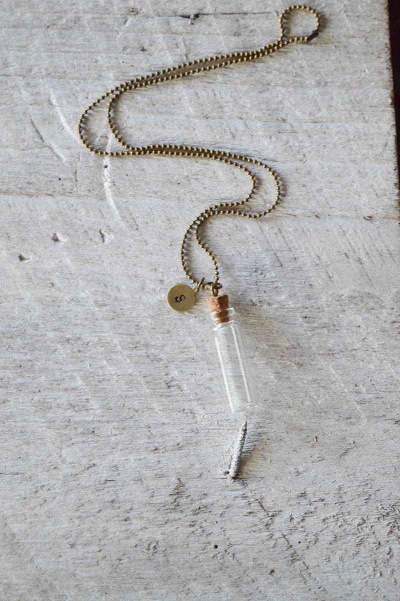 Handstamped Anfangs Botle - Flaschenpost Messing Flasche Halskette Glas-Flasche Anpassen, Diese von Keytiques