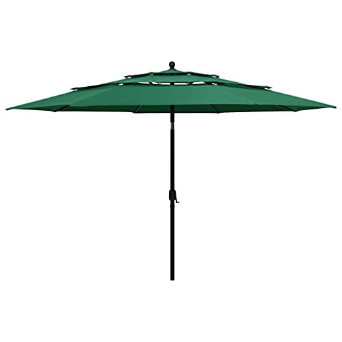Keyur Garten Sonnenschirm Regenschirm, Strand Sonnenschirm Regenschirm Markt Regenschirm Outdoor Sonnenschirm 3-stufiger Sonnenschirm mit Aluminiumstange Grün 3,5 m von Keyur