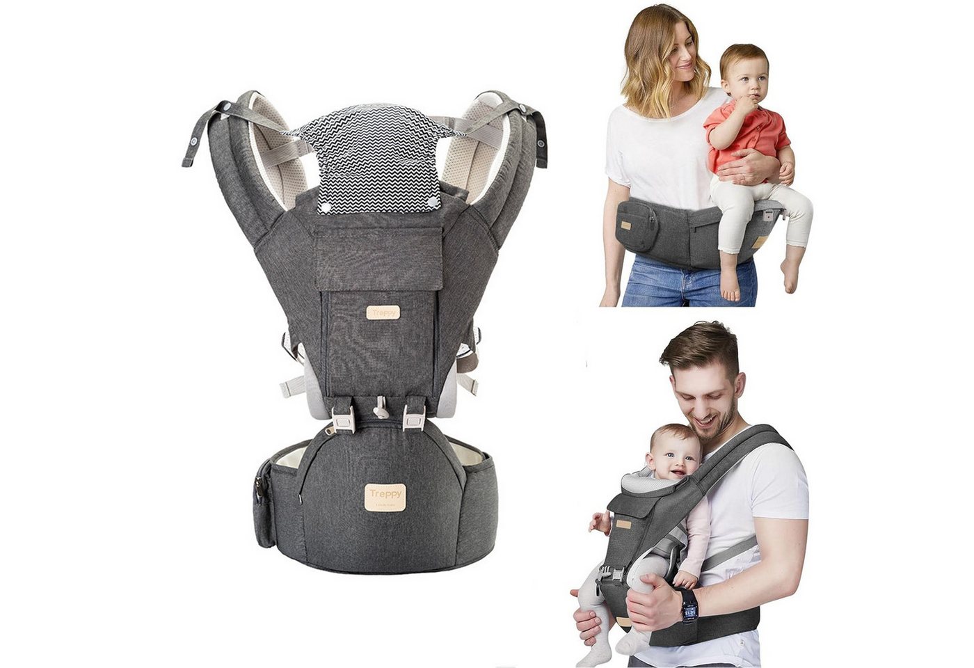 Keyura Bauchtrage Babytrage mit Hüftsitz/reine Baumwolle hellblau (Geeignet für Babys von 3–36 Monaten und 3,2–18 kg Körpergewicht, Aus 100 % Baumwolle und robustem Kunststoff gefertigt,Atmungsaktiv), ideales Geschenk zur Geburt, Babyparty oder für junge Eltern von Keyura