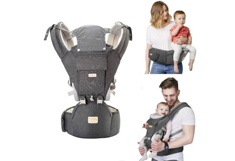 Keyura Bauchtrage Babytrage mit Hüftsitz/reine Baumwolle hellblau (Geeignet für Babys von 3–36 Monaten und 3,2–18 kg Körpergewicht, Aus 100 % Baumwolle und robustem Kunststoff gefertigt,Atmungsaktiv), ideales Geschenk zur Geburt, Babyparty oder für junge Eltern von Keyura