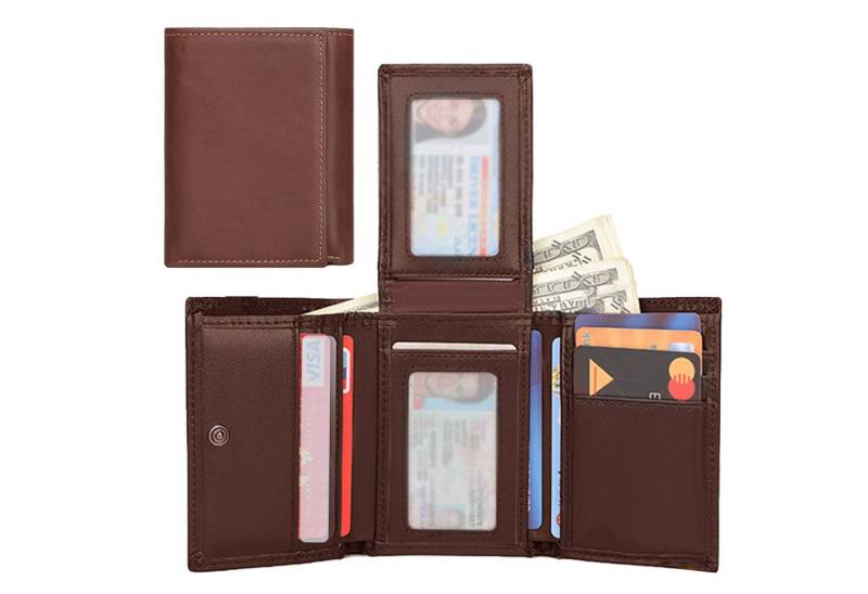 Keyura Geldbörse 3-lagige Geldbörse aus echtem Leder mit RFID-Schutz und Münzfach (Ideal zur Aufbewahrung von Geld, Karten, SD-Karten und Quittungen, Mit 7 Karten-, 2 Geldschein-, 4 versteckten Fächern & 2 Fotofenstern), Perfekt für Männer zu Vatertag, Weihnachten, Geburtstag & Jubiläum von Keyura