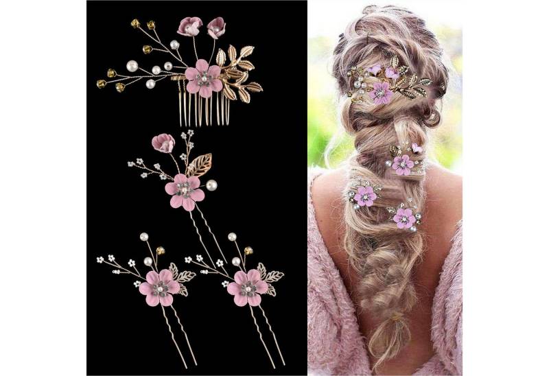 Keyura Haarnadeln 4er-Set Hochzeits-Haarschmuck für Damen, elegante Braut-Haarnadeln mit Blumenmotiven, für Bräute Brautjungfern, Frauen und Mädchen von Keyura