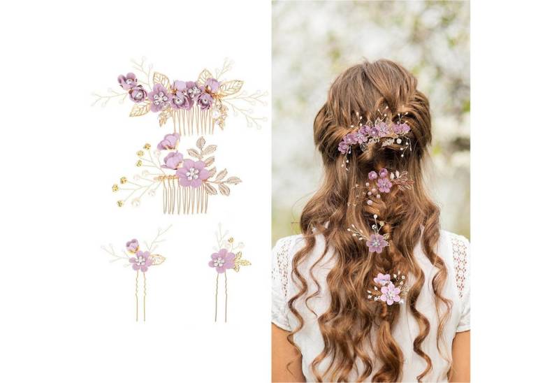 Keyura Haarnadeln 4er-Set Hochzeits-Haarschmuck für Damen, elegante Braut-Haarnadeln mit Blumenmotiven, für Bräute Brautjungfern, Frauen und Mädchen von Keyura