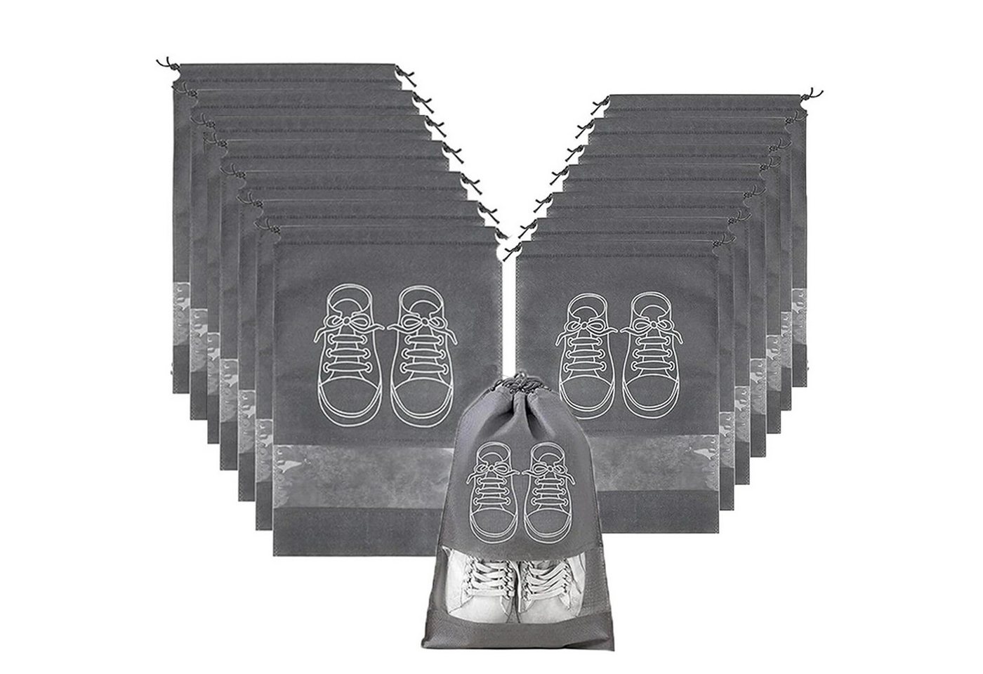 Keyura Kofferorganizer Reiseschuhtasche,14 Stück Tragbare Schuhbeutel 27x36 cm,32x44 cm (Wiederverwendbar wasserdichte, Schuhaufbewahrungstasche, mit durchsichtigem Fenster, 7 Stück in Größe M, Stück in Größe L), Kordelzug Staubdichte Reise Schuh Aufbewahrungstasche von Keyura