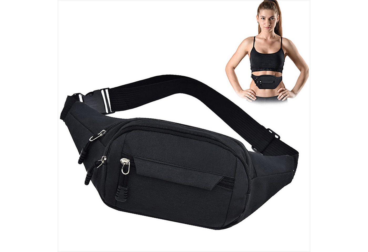 Keyura Schultertasche Bauchtasche für Herren Damen wasserdichte Gürteltasche (mit 4 Einzelfächern Hüfttaschen, Waistbeltbag Unisex, Gürteltasche, schwarz Basics, Festival), für Reise Wanderung Hundespaziergänge und Outdoor-Aktivität von Keyura