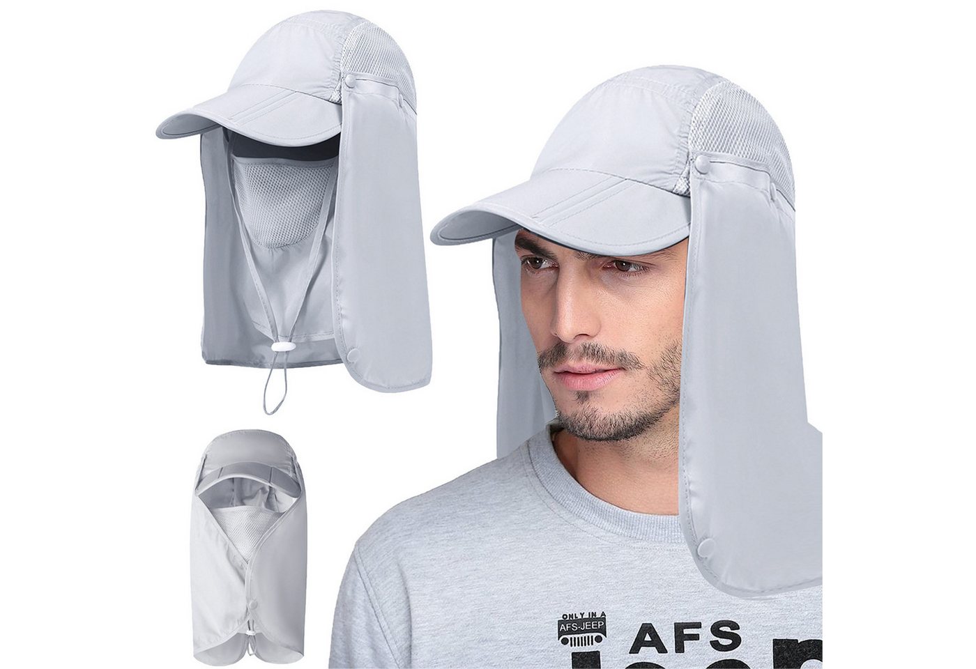 Keyura Sonnenhut Sonnenhut mit Abnehmbarer Halsklappe,Nackenklappe UV-Schutz Sonnenhüte (Herren & Damen Sommer Fischerhut mit Nackenklappe Sonnenschutz Kappe, Wide Brim Mesh Sun Hat, Safari Hat, Foldable,Verstellbarer Kinnriemen) Schutzhüte Wanderhut für Außenbereich, Camping, Wandern, Gehen, Reisen von Keyura
