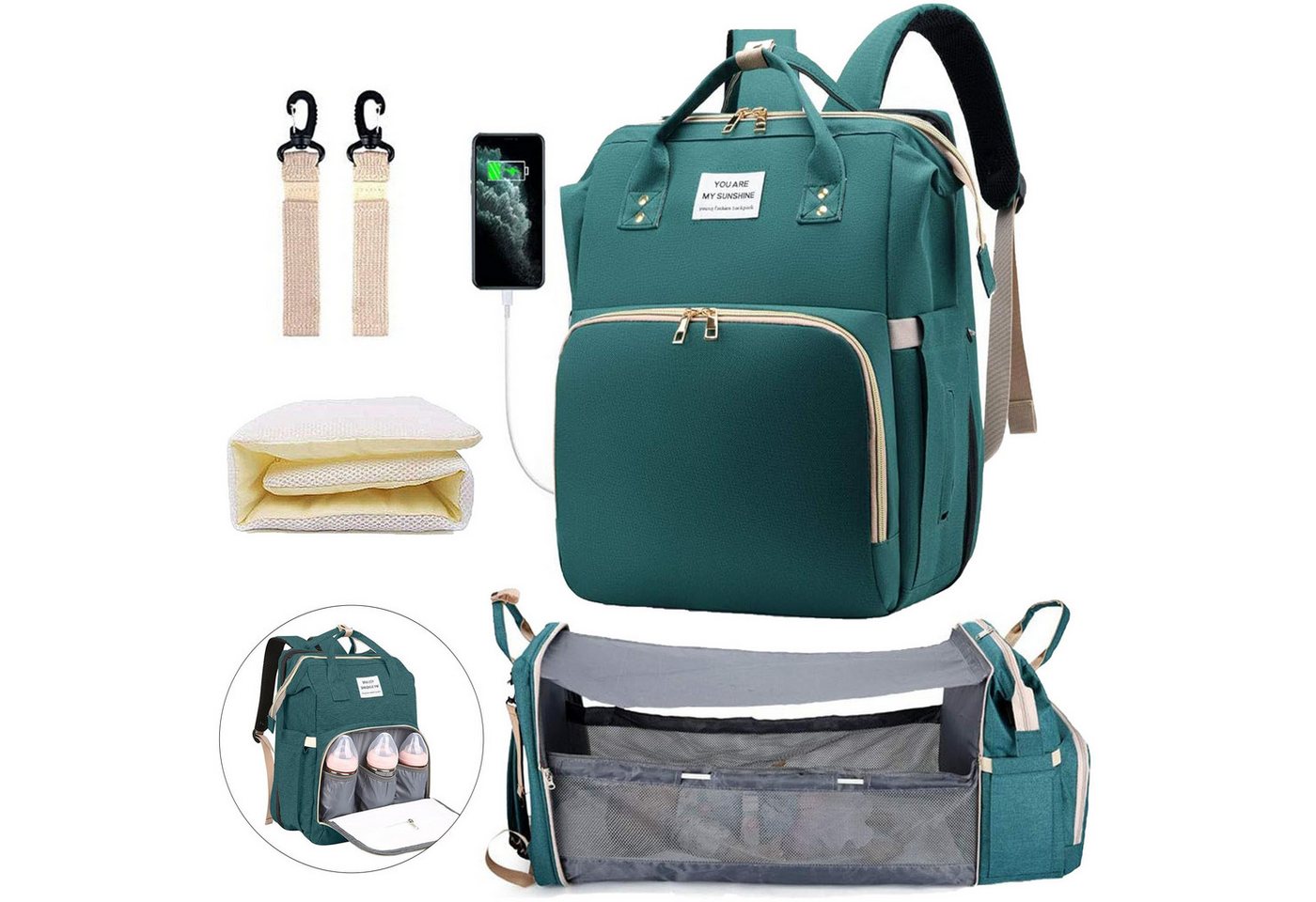 Keyura Wickeltasche Wickeltasche Rucksack, wickelrucksack mit bettfunktion Großer (Multifunktionale Diaper Bag Mit Wickelunterlage, Kinderwagen-Haken, Geeignet für Mama und Papa,Baby-Wickeltaschen, Muttertagsgeschenke), multifunktionaler wasserdichter Reise-Windelrucksack für Babys von Keyura
