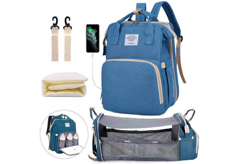 Keyura Wickeltasche Wickeltasche Rucksack, wickelrucksack mit bettfunktion Großer (Multifunktionale Diaper Bag Mit Wickelunterlage, Kinderwagen-Haken, Geeignet für Mama und Papa,Baby-Wickeltaschen, Muttertagsgeschenke), multifunktionaler wasserdichter Reise-Windelrucksack für Babys von Keyura