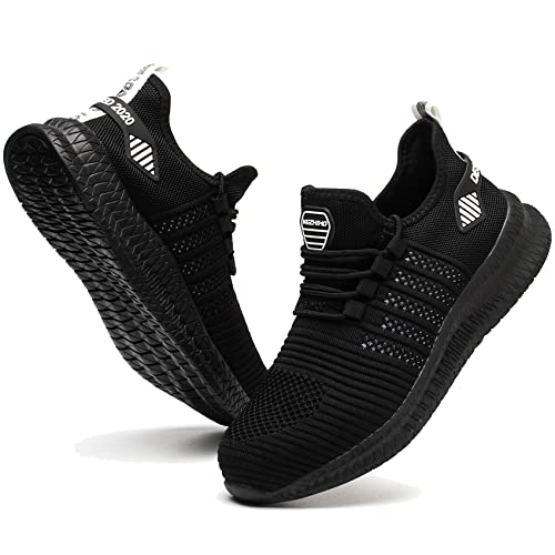 Kezhiho Arbeitsschuhe mit Stahlkappe für Herren, leicht, bequem, rutschfest, pannensicher, atmungsaktiv, unzerstörbare Konstruktion, industrielle Sneaker, D00701 Schwarz, 43 EU von Kezhiho
