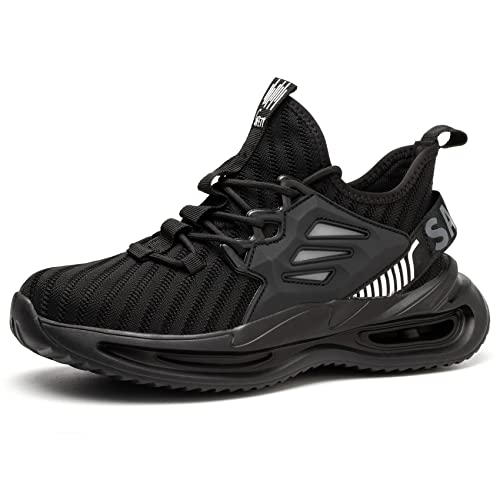 Kezhiho Stahlkappenschuhe für Herren, leicht, bequem, atmungsaktiv, pannensicher, rutschfest, modische Sneaker, unzerstörbare Konstruktion, industrielle Sicherheitsschuhe, D01801 Schwarz, 41 EU von Kezhiho