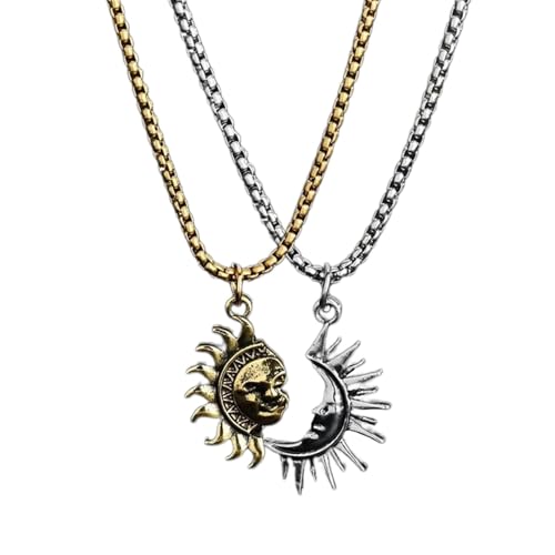 [Kezvmhy] Sonne Mond Halskette für Paare Sonne Mond Freundschaft Halskette Halbmond Sonne Titan Stahl Anhänger Halskette Vintage Paar Halbmond Sonne Anhänger Halskette für Valentinstag von Kezvmhy