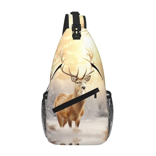 Goldene Hirsch-Umhängetasche mit weihnachtlichem Hirsch, Schultertasche, Brusttasche, Schulterriemen, Gürteltasche, für Herren und Damen von Kfjghhl