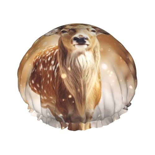 Goldene Hirsch-Weihnachtsduschhaube, wiederverwendbar, große Duschhaube, Herren, schnelltrocknend, Haarpflege, lang, kurz, Kinderbad von Kfjghhl