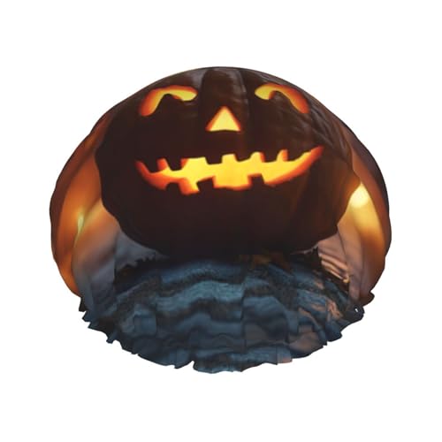 Halloween mit Kürbissen Duschhauben Frauen wiederverwendbar große Duschhaube Männer schnell trocknende Pflege Haar lang kurz Kinderbad von Kfjghhl