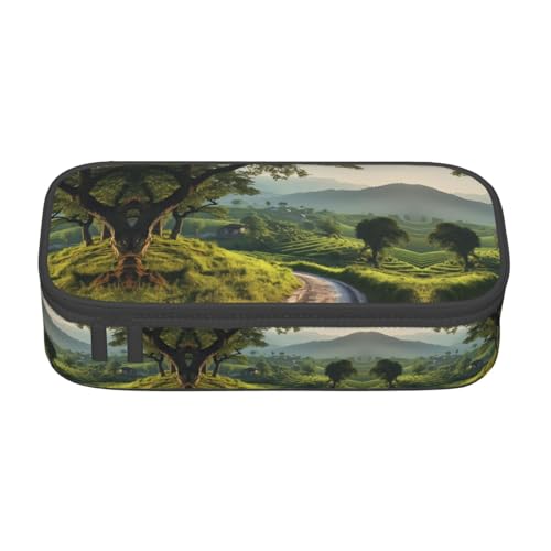 Kfjghhl Countryside Road Federmäppchen, groß, für Mädchen und Jungen, niedliches Federmäppchen, zweites großes Fassungsvermögen, Reißverschlussfächer von Kfjghhl