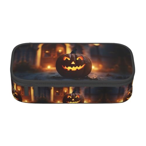 Kfjghhl Federmäppchen für Halloween mit Kürbissen, großes Federmäppchen für Mädchen und Jungen, niedliches Federmäppchen, zweites großes Fassungsvermögen, Reißverschluss-Fächer von Kfjghhl