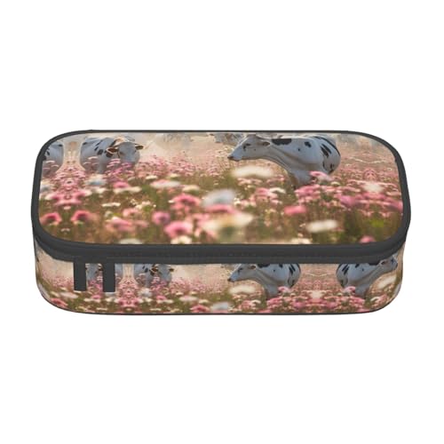 Kfjghhl Federmäppchen mit Blumenmotiv, Kuhfarm, groß, für Mädchen und Jungen, niedliches Federmäppchen, zweites großes Fassungsvermögen, Reißverschlussfächer von Kfjghhl