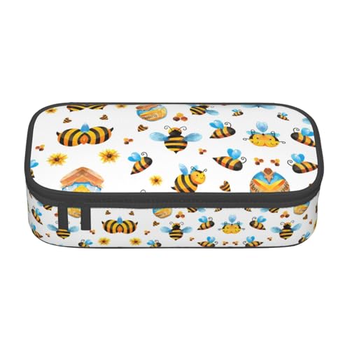 Kfjghhl Federmäppchen mit Cartoon-Bienenmuster, großes Federmäppchen für Mädchen und Jungen, niedliches Federmäppchen, zweites großes Fassungsvermögen, Reißverschluss-Fächer von Kfjghhl