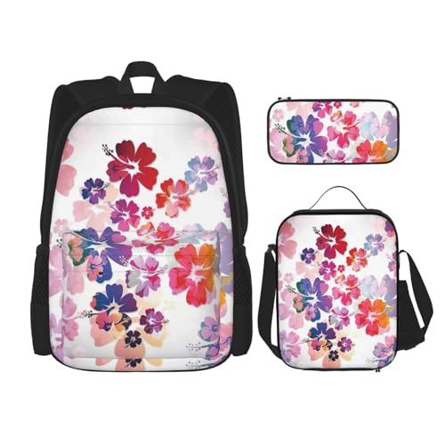 Kfjghhl Federmäppchen mit Hawaii-Blumendruck, Rucksack, Lunchtasche, Jungen, Mädchen, Schule, Büchertasche, Set, College, Laptop, Studenten, Sommer von Kfjghhl