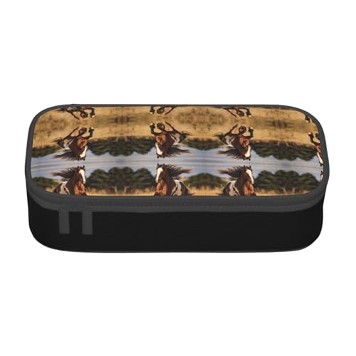 Kfjghhl Federmäppchen mit Pferde-Motiv, großes Federmäppchen, großes Fassungsvermögen, Reißverschluss-Fächer von Kfjghhl