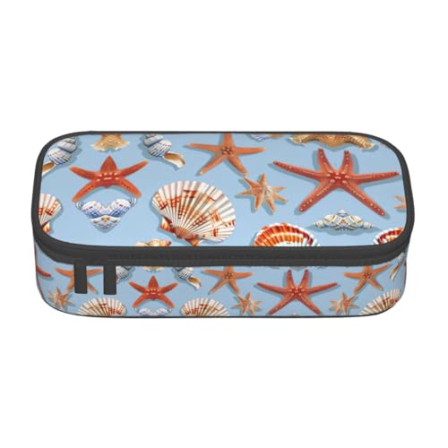 Kfjghhl Federmäppchen mit Seestern- und Muschelmuster, großes Federmäppchen für Mädchen und Jungen, niedliches Federmäppchen, zweites großes Fassungsvermögen, Reißverschlussfächer von Kfjghhl