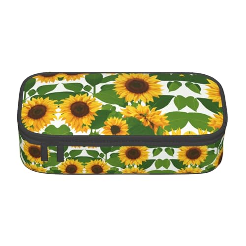 Kfjghhl Federmäppchen mit Sonnenblumenmotiv, groß, für Mädchen und Jungen, niedliches Federmäppchen, zweites großes Fassungsvermögen, Reißverschlussfächer von Kfjghhl