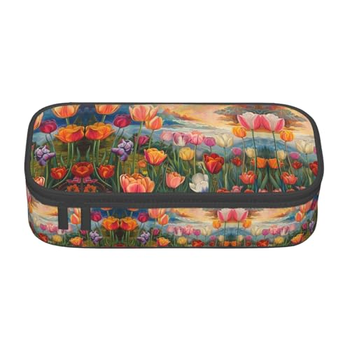 Kfjghhl Federmäppchen mit Tulpenmotiv, groß, für Mädchen und Jungen, niedliches Federmäppchen, zweites großes Fassungsvermögen, Reißverschlussfächer von Kfjghhl